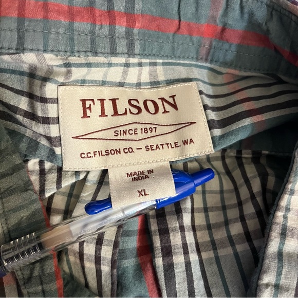 Filson Long Sleeve Shirt XL Green Pattern Check COTTON Soft - Picture 4 of 5
